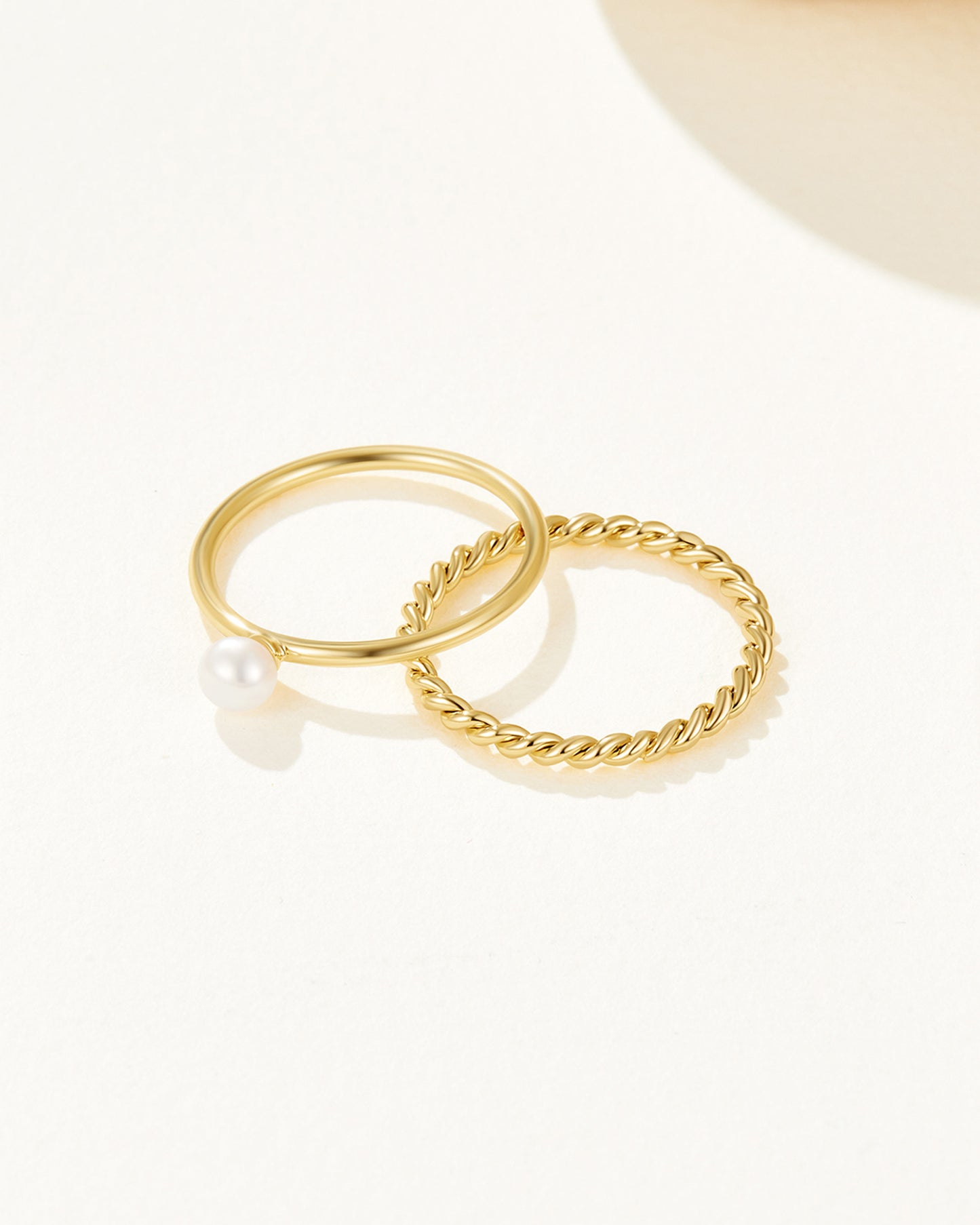 Delicate Pearl Stacking Ring Set - 18K Gold Plated