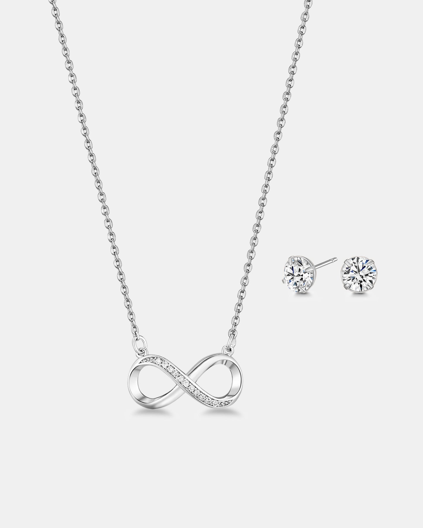 Infinity Necklace & Earrings Set - Silver Plated
