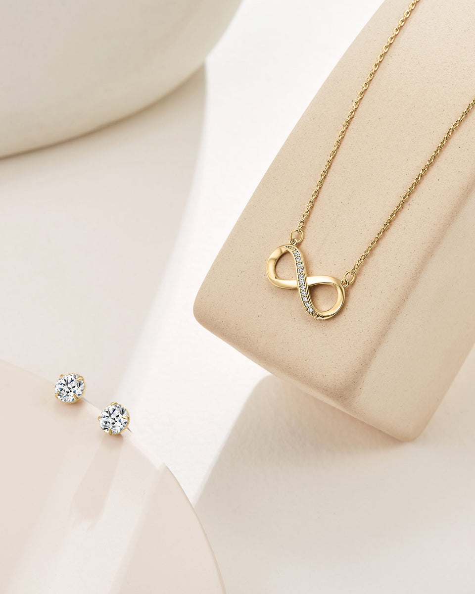 Infinity Necklace Earrings Set 18K Gold Plated – Mestige