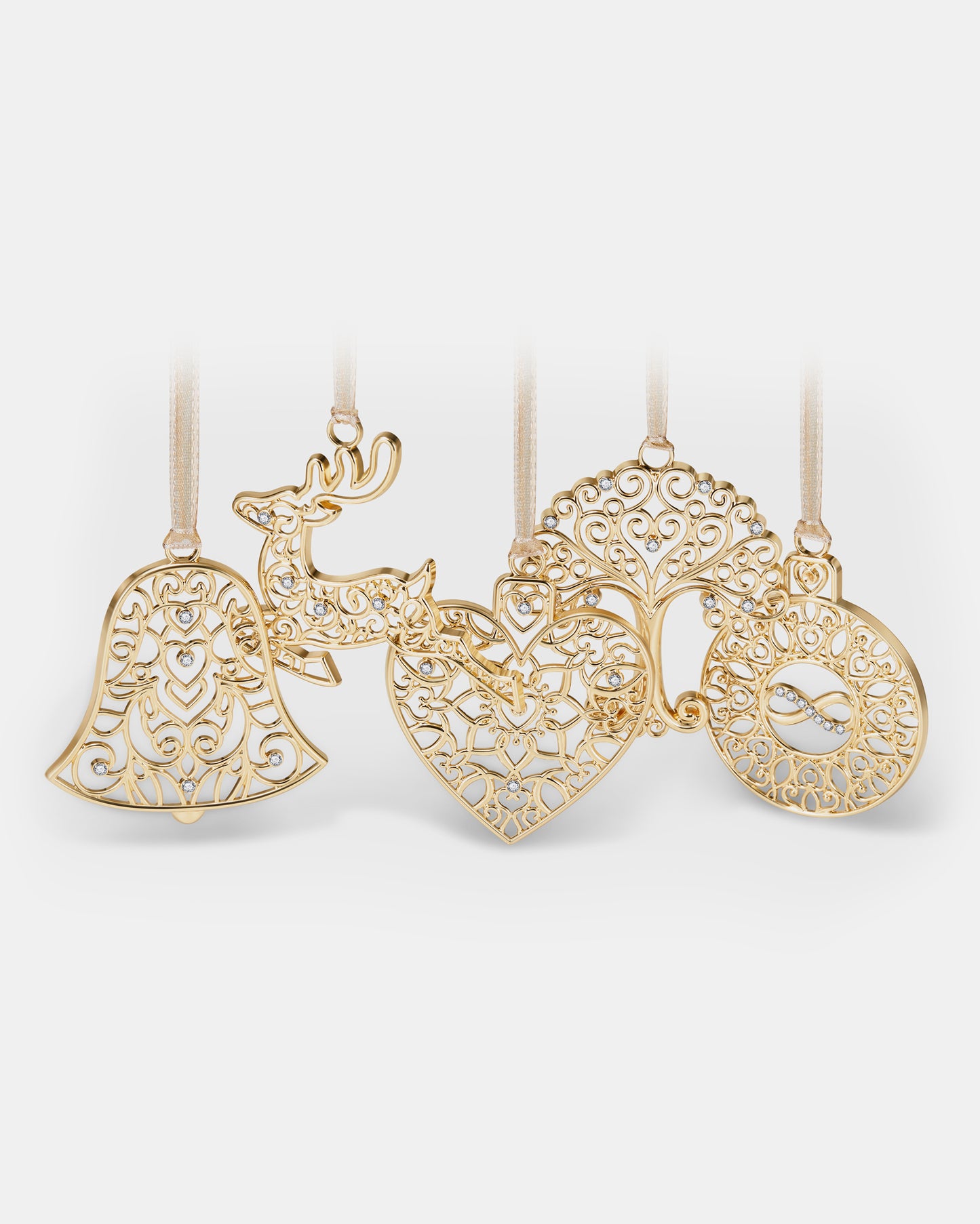 5 Piece Festive Ornaments Set in Gold