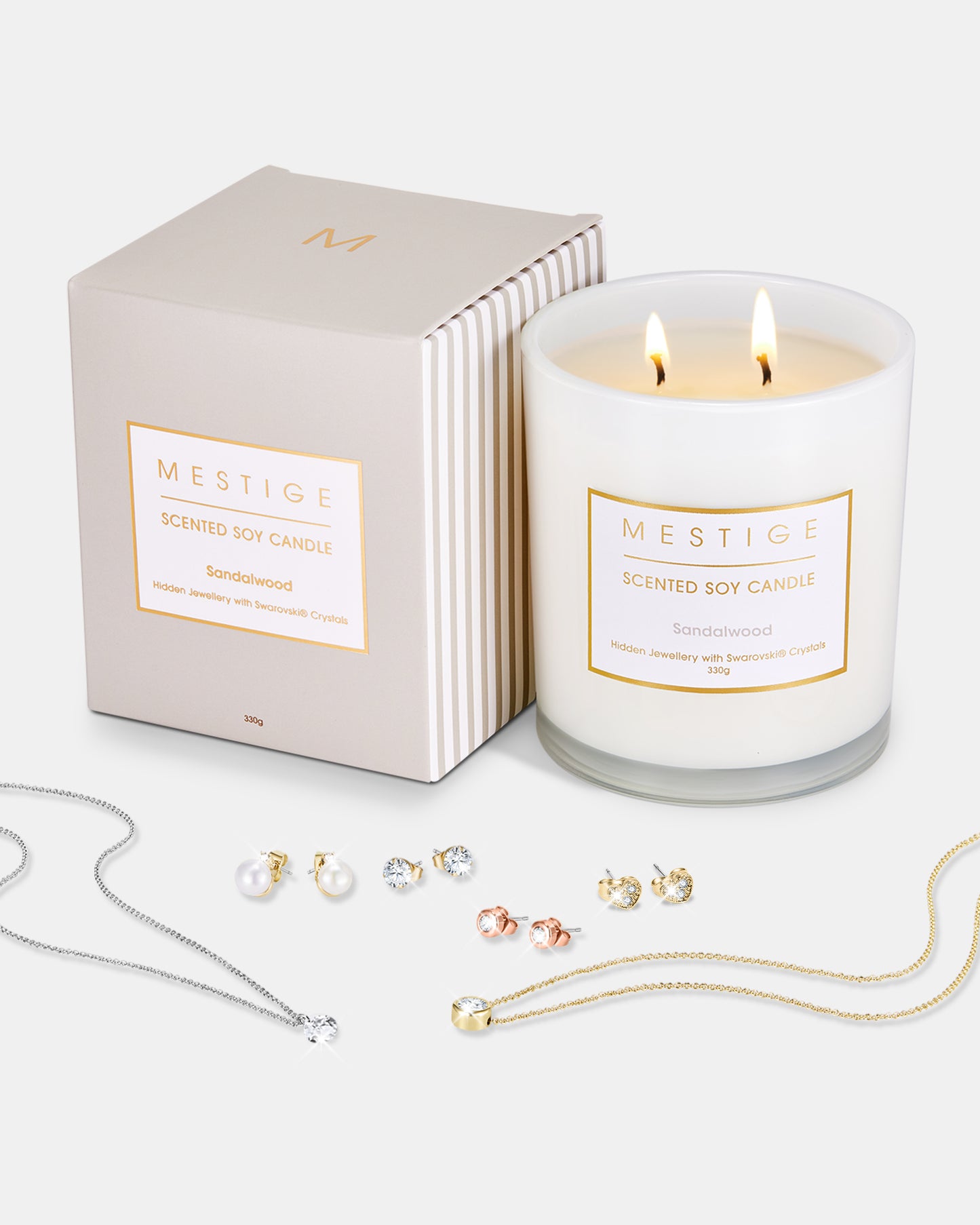 Sandalwood - Clove and Musk Scented Soy Candle with Hidden Jewellery