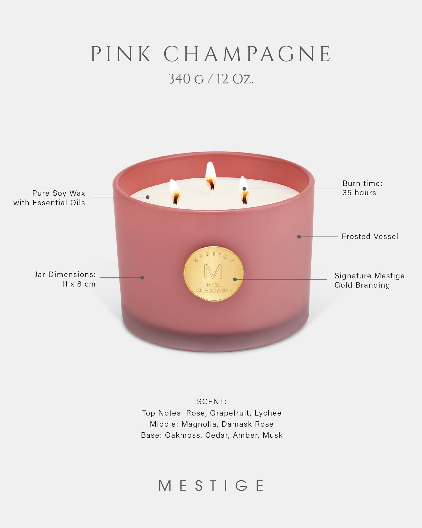 Serenity Candle 340g - Pink Champagne