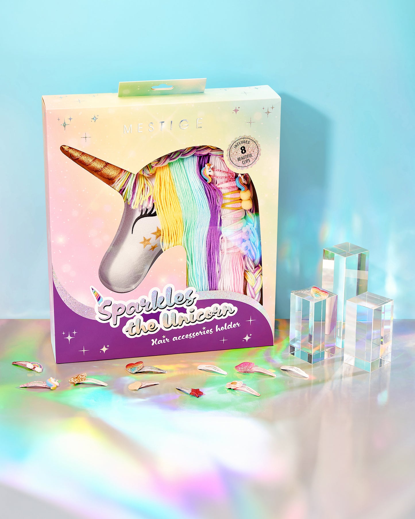 Sparkles Unicorn Hair Accessory Organiser + 4 Hair Clip Sets