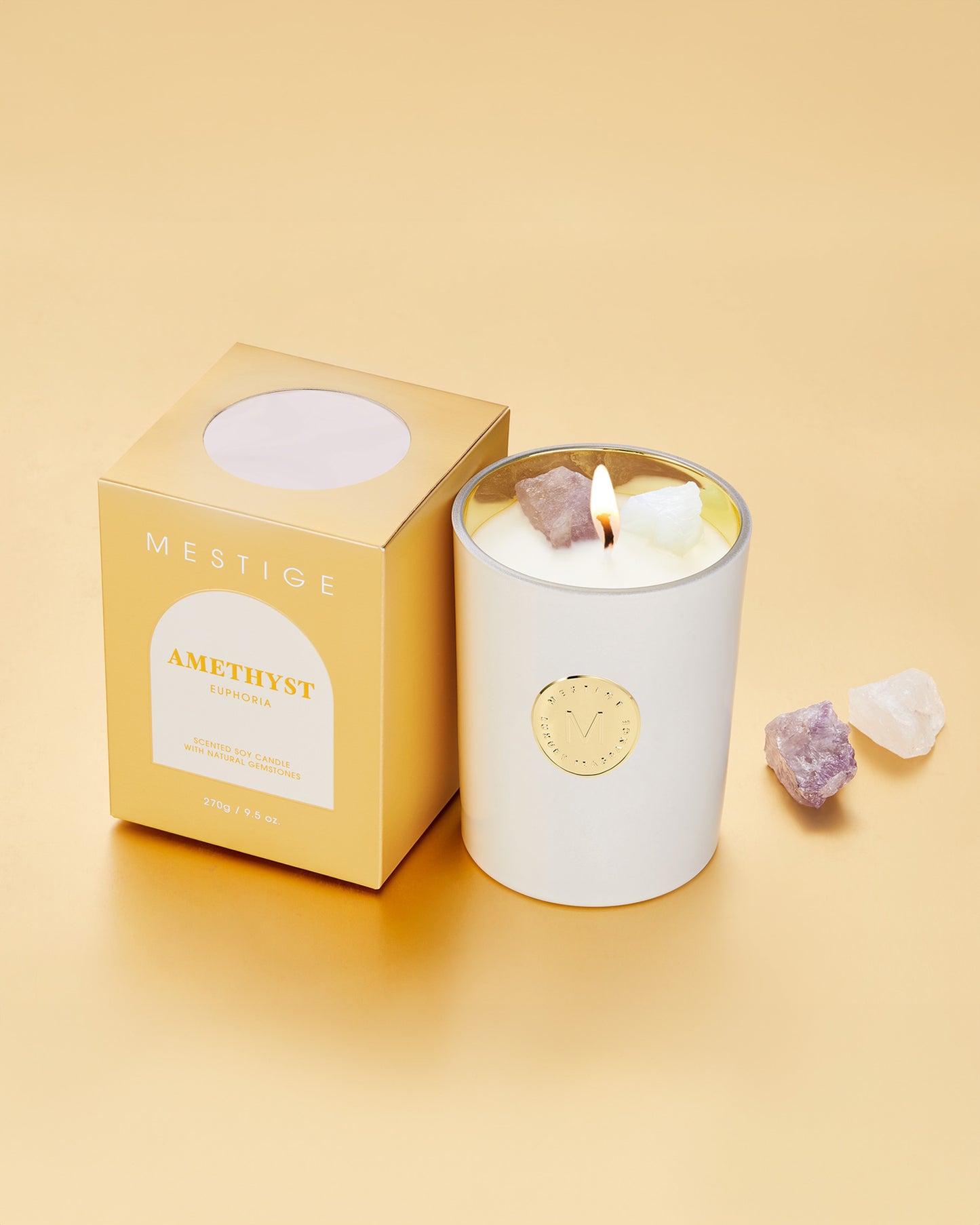 Golden Hour Infused with Rose Quartz and Opalite Gemstone Soy Candle