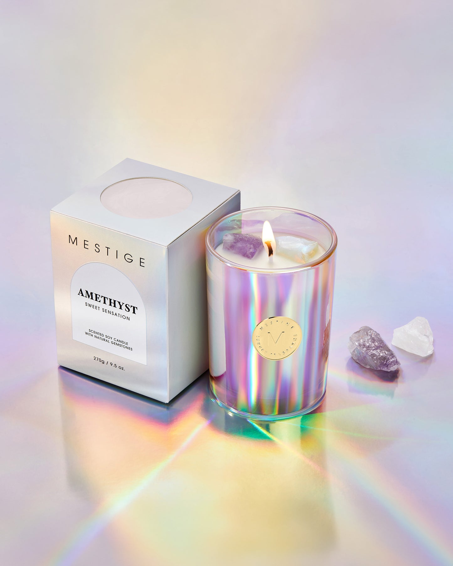 Galaxy Infused with Amethyst and Opalite Gemstone Soy Candle