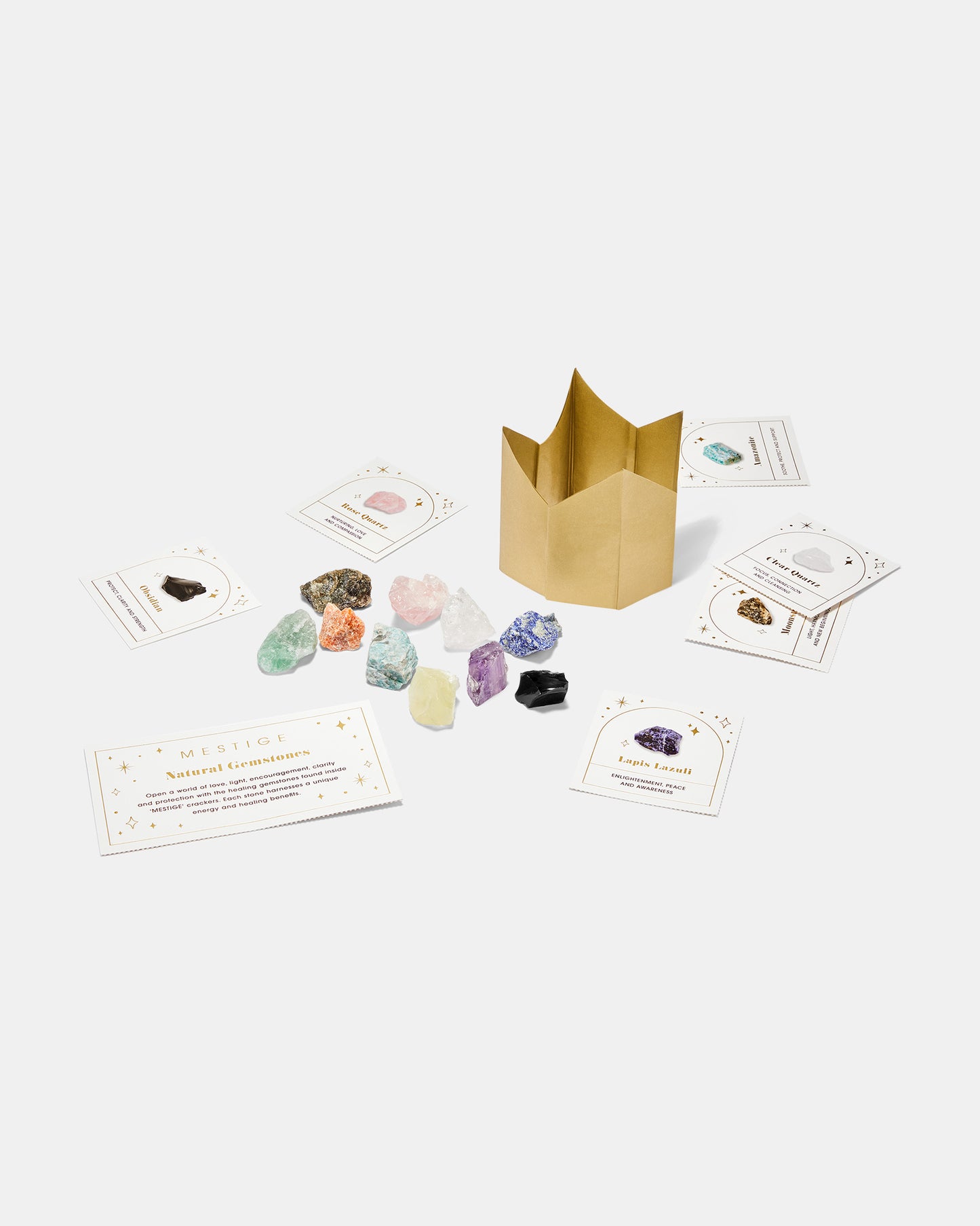 Wellness 10 Pack Crackers with Natural Gemstones - Golden and Silver Matte