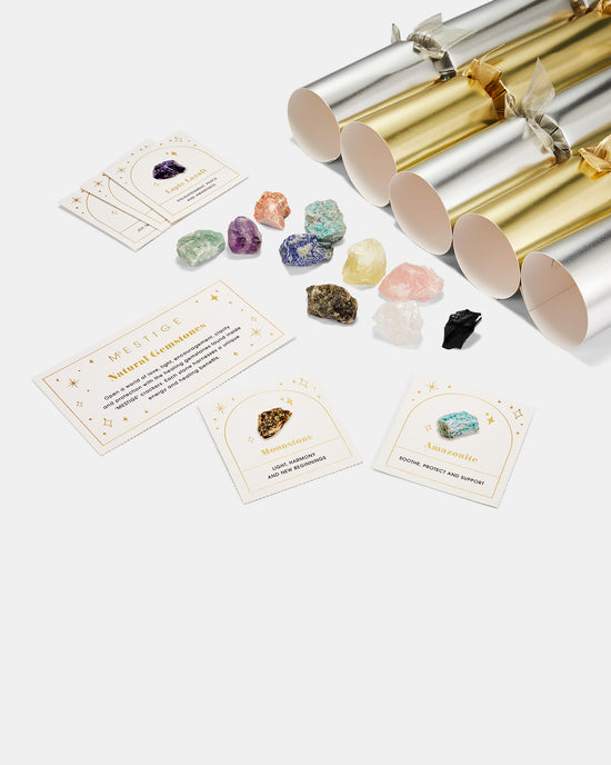Wellness 10 Pack Crackers with Natural Gemstones - Golden and Silver Matte