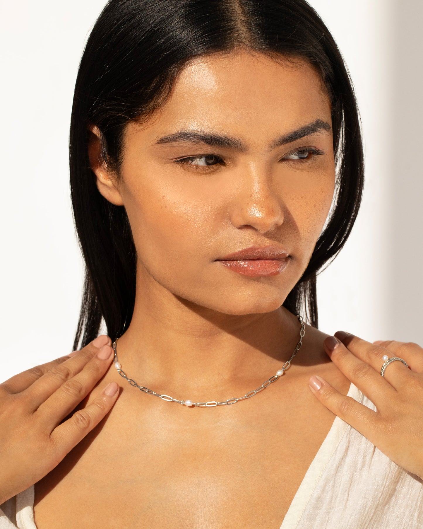 Reflect Freshwater Pearl Necklace - Silver Plated