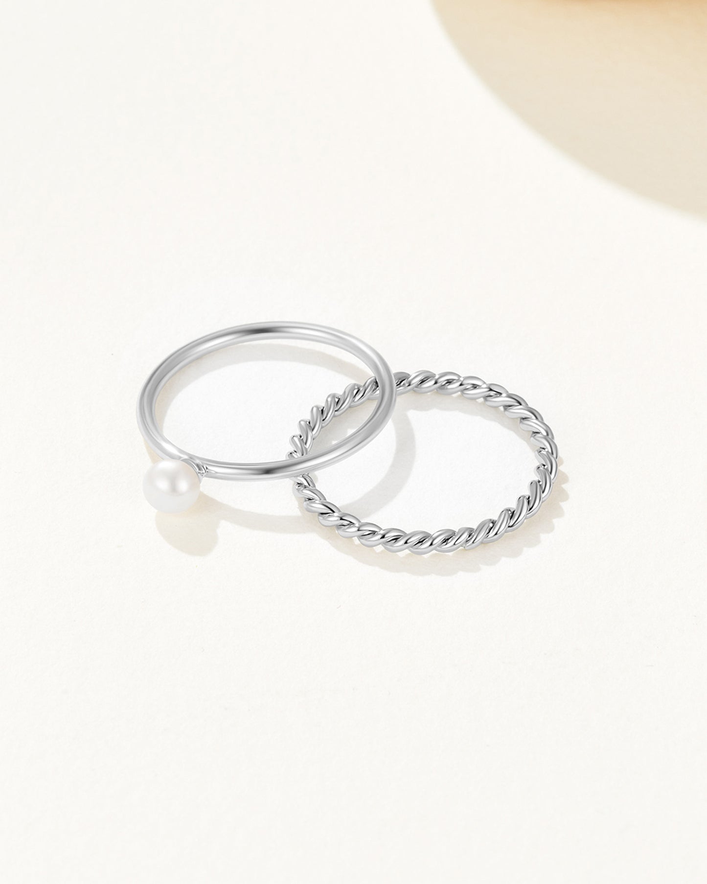 Delicate Pearl Stacking Ring Set - Silver Plated