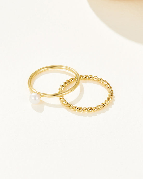 Delicate Pearl Stacking Ring Set - 18K Gold Plated
