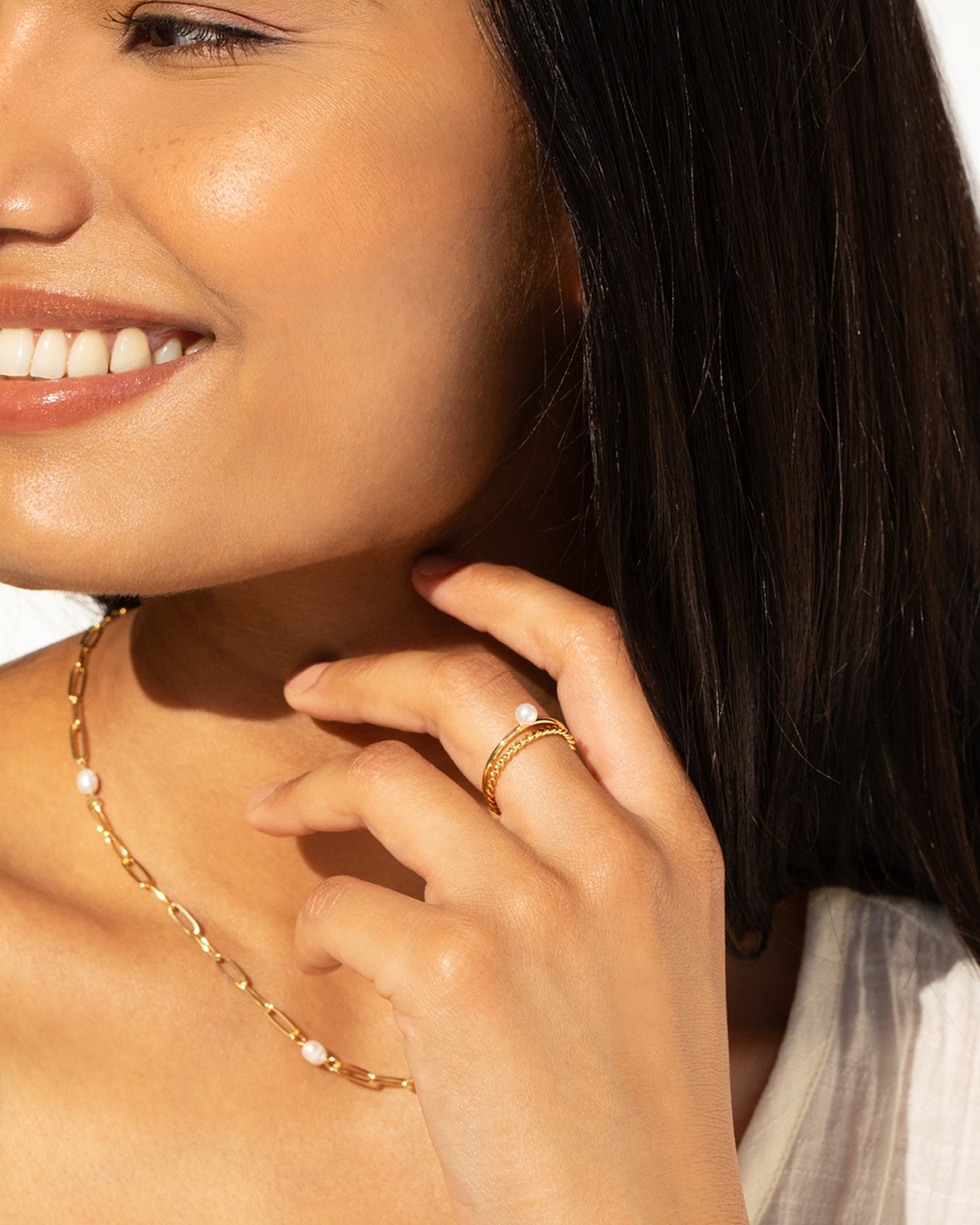 Delicate Pearl Stacking Ring Set - 18K Gold Plated