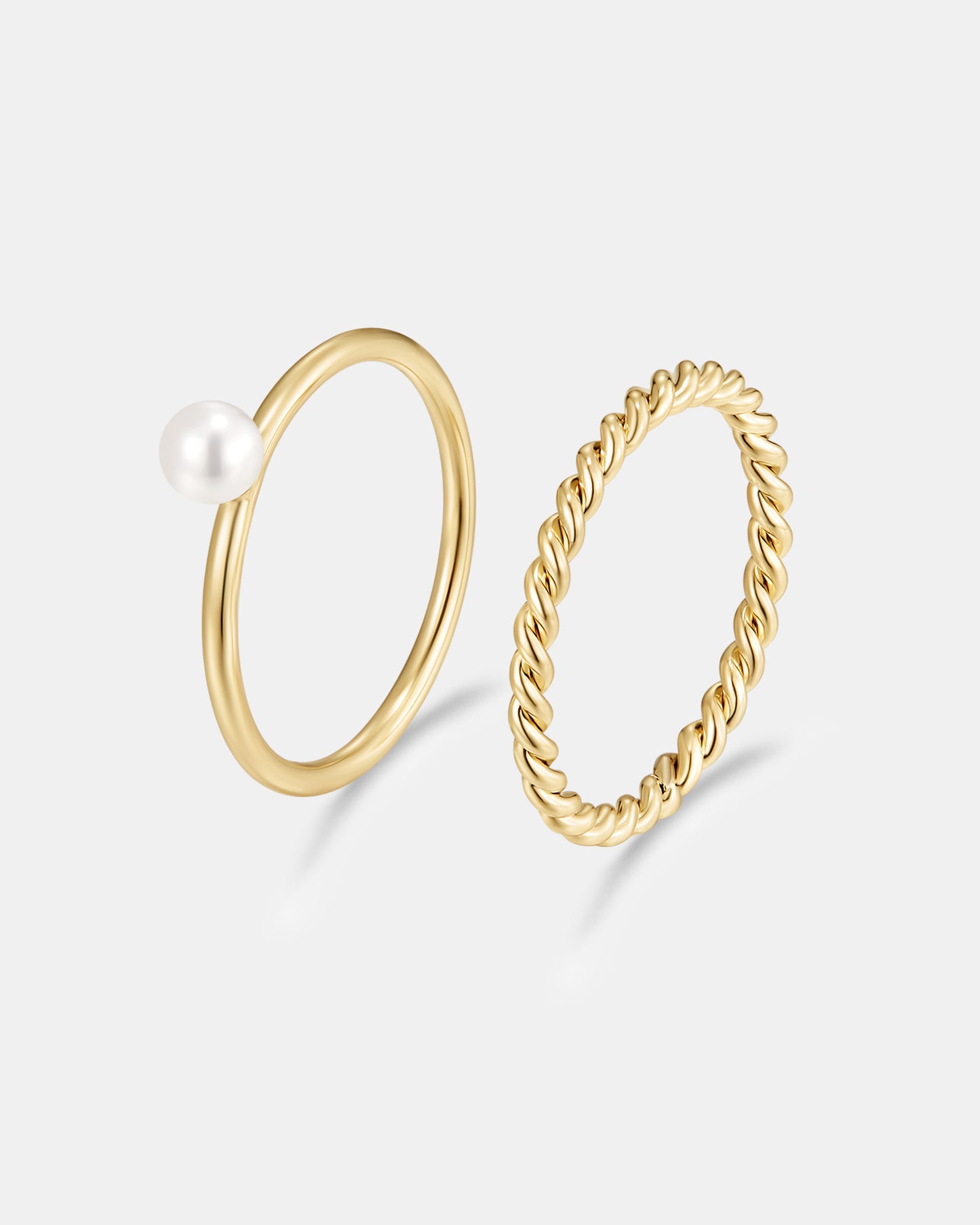 Delicate Pearl Stacking Ring Set - 18K Gold Plated