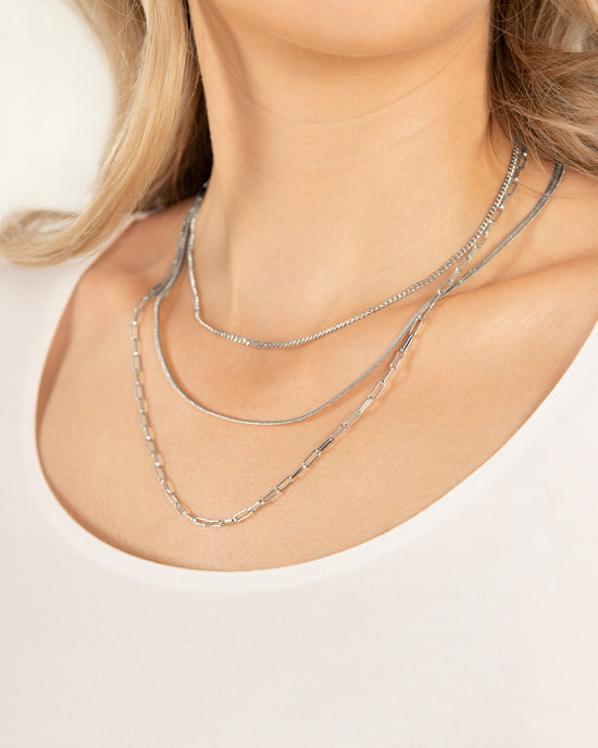 Moonlit Three Strand Chain Necklace - Silver Plated