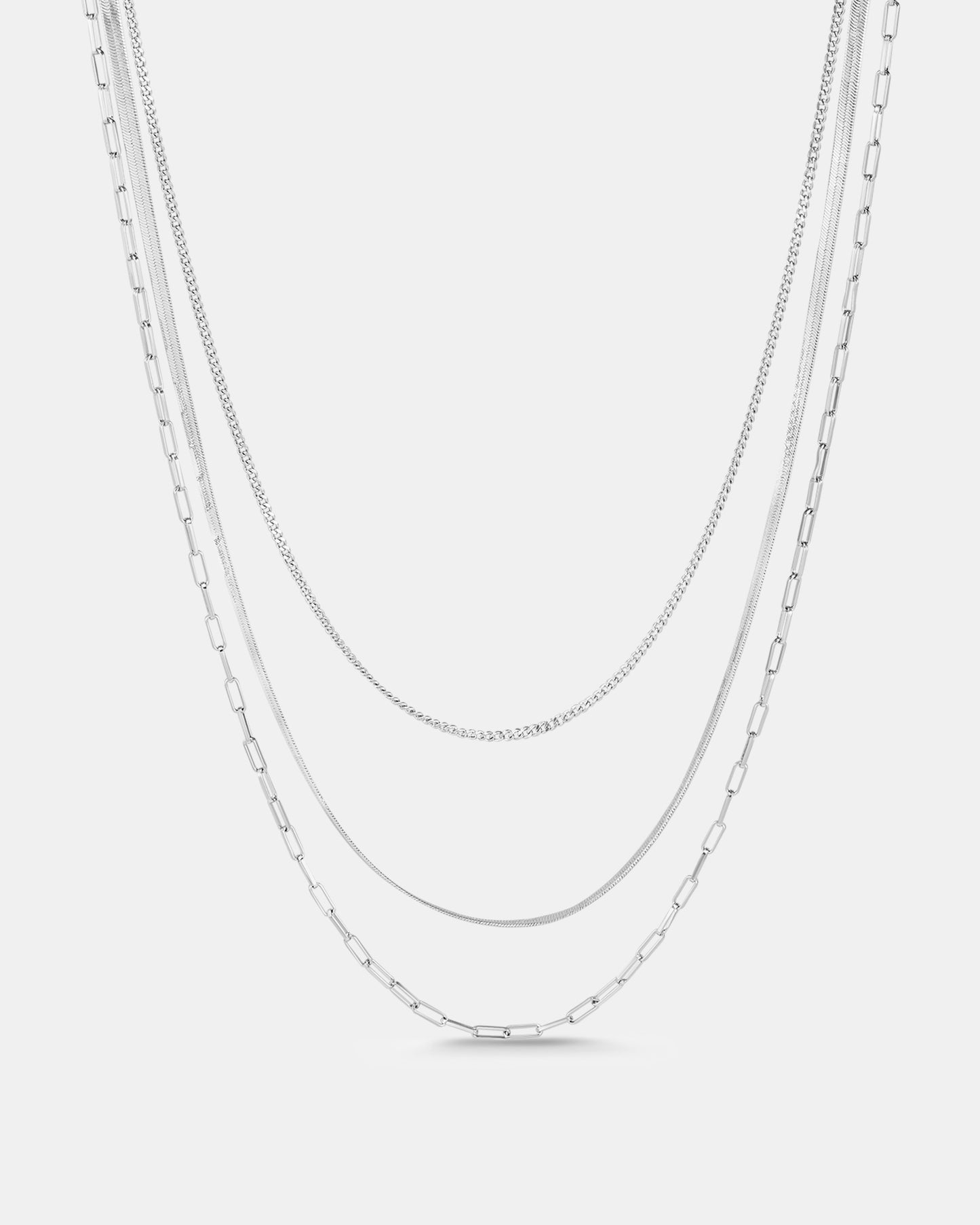 Moonlit Three Strand Chain Necklace - Silver Plated