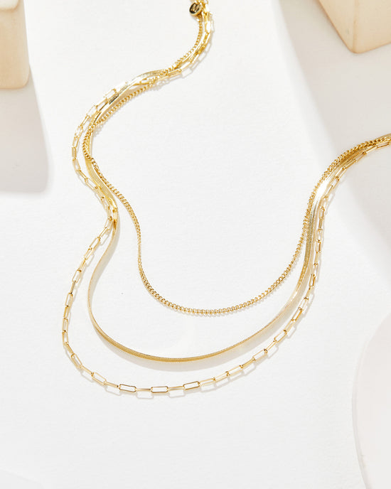 Moonlit Three Strand Chain Necklace - 18K Gold Plated