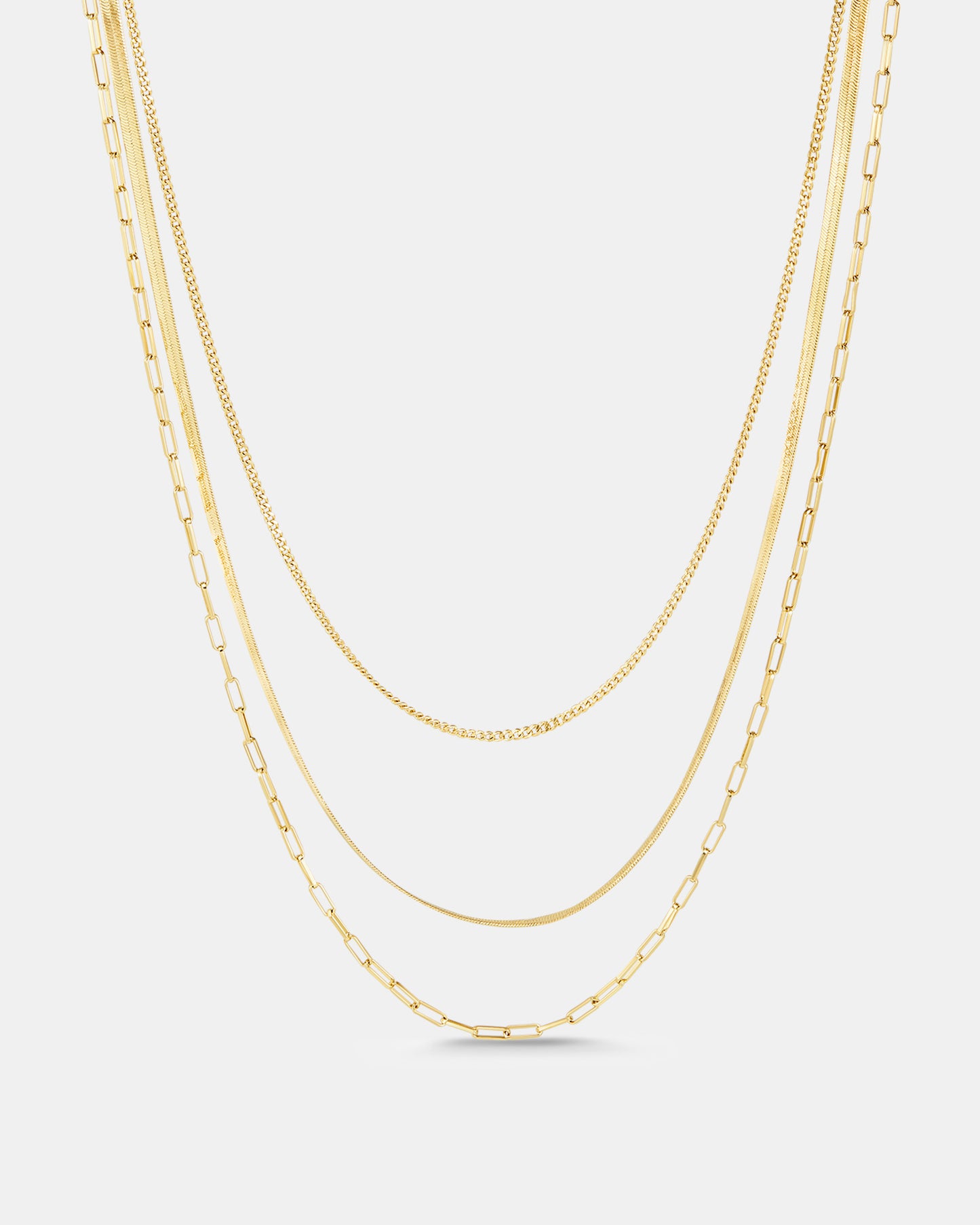 Moonlit Three Strand Chain Necklace - 18K Gold Plated
