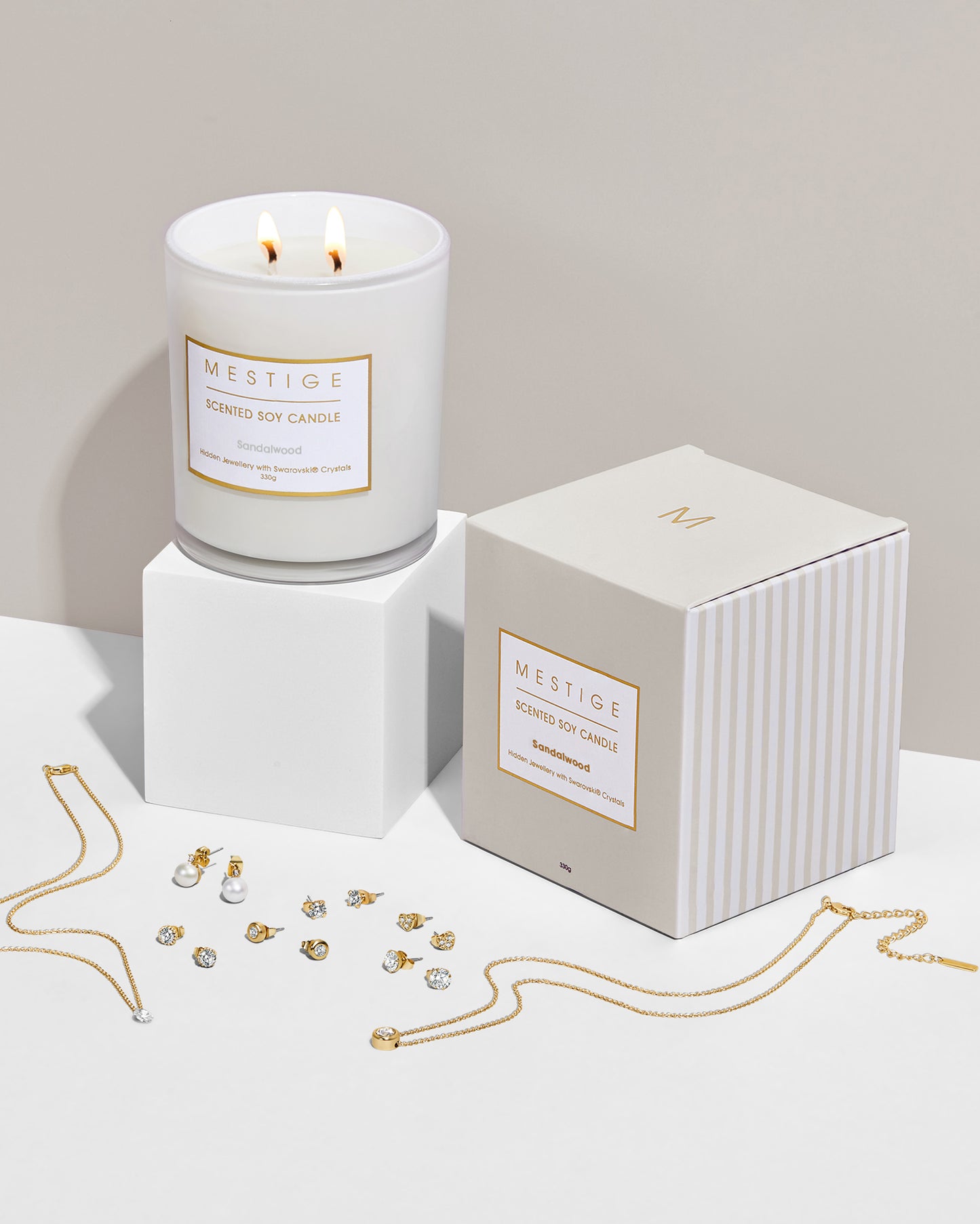 Sandalwood - Clove and Musk Scented Soy Candle with Hidden Jewellery