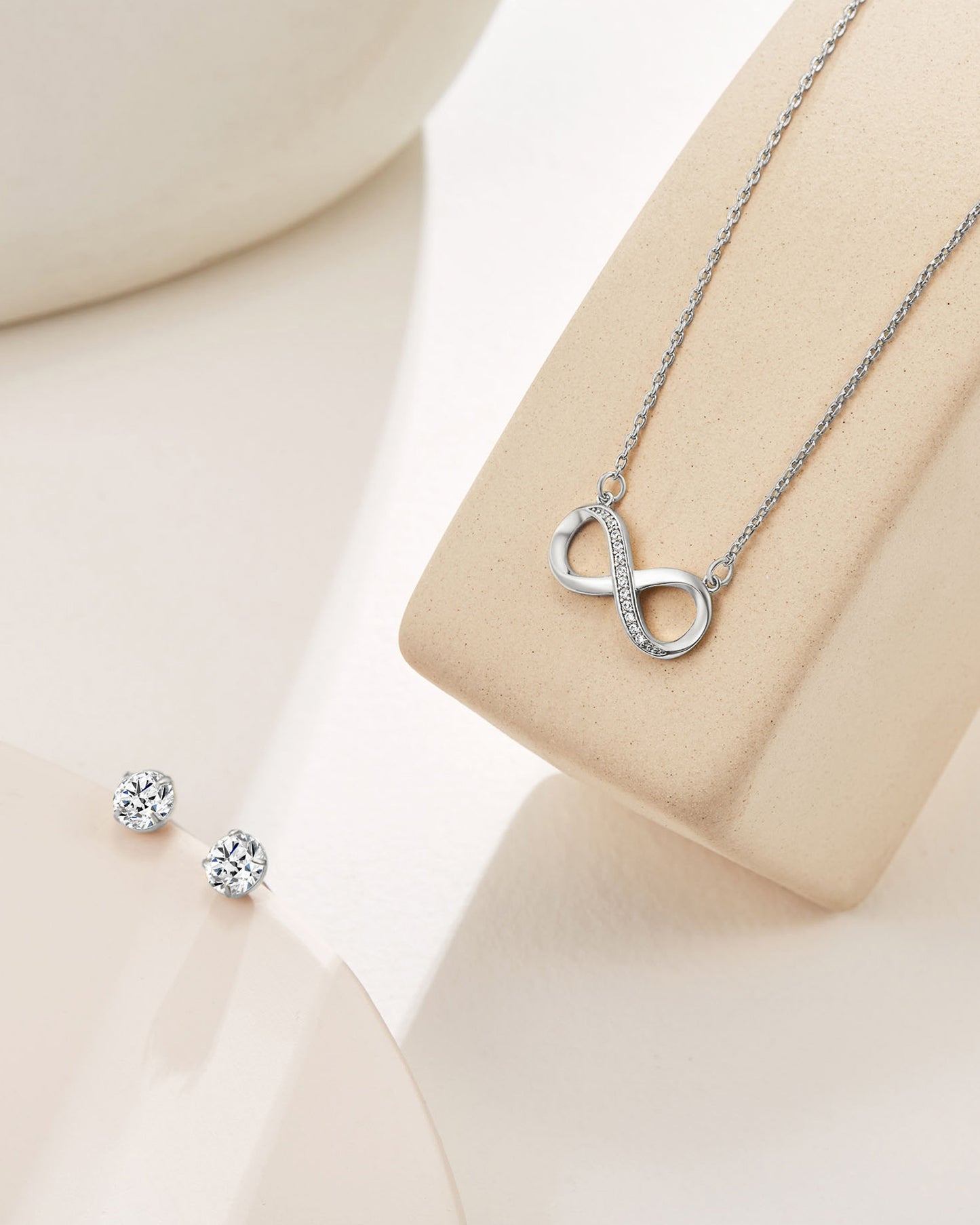 Infinity Necklace & Earrings Set - Silver Plated