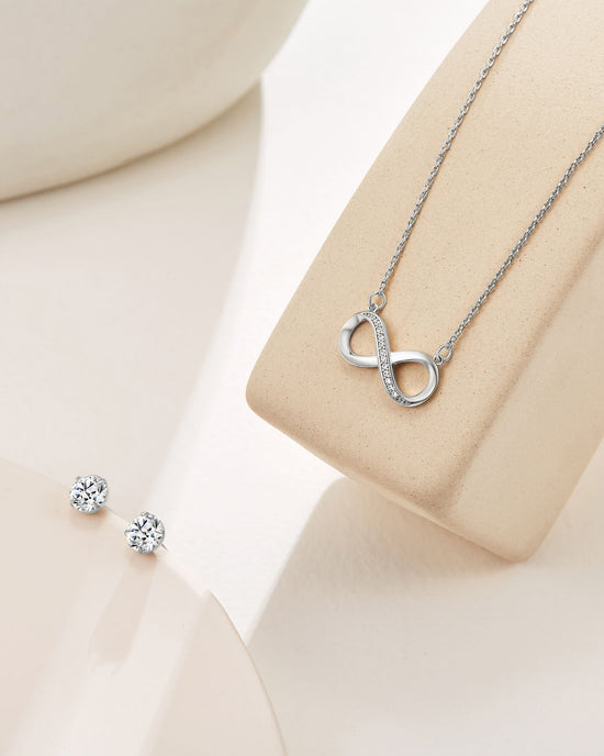 Infinity Necklace & Earrings Set - Silver Plated