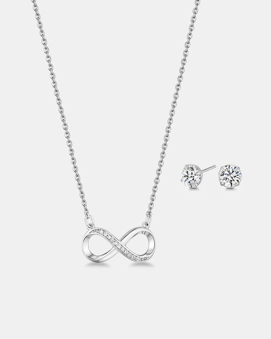 Infinity Necklace & Earrings Set - Silver Plated