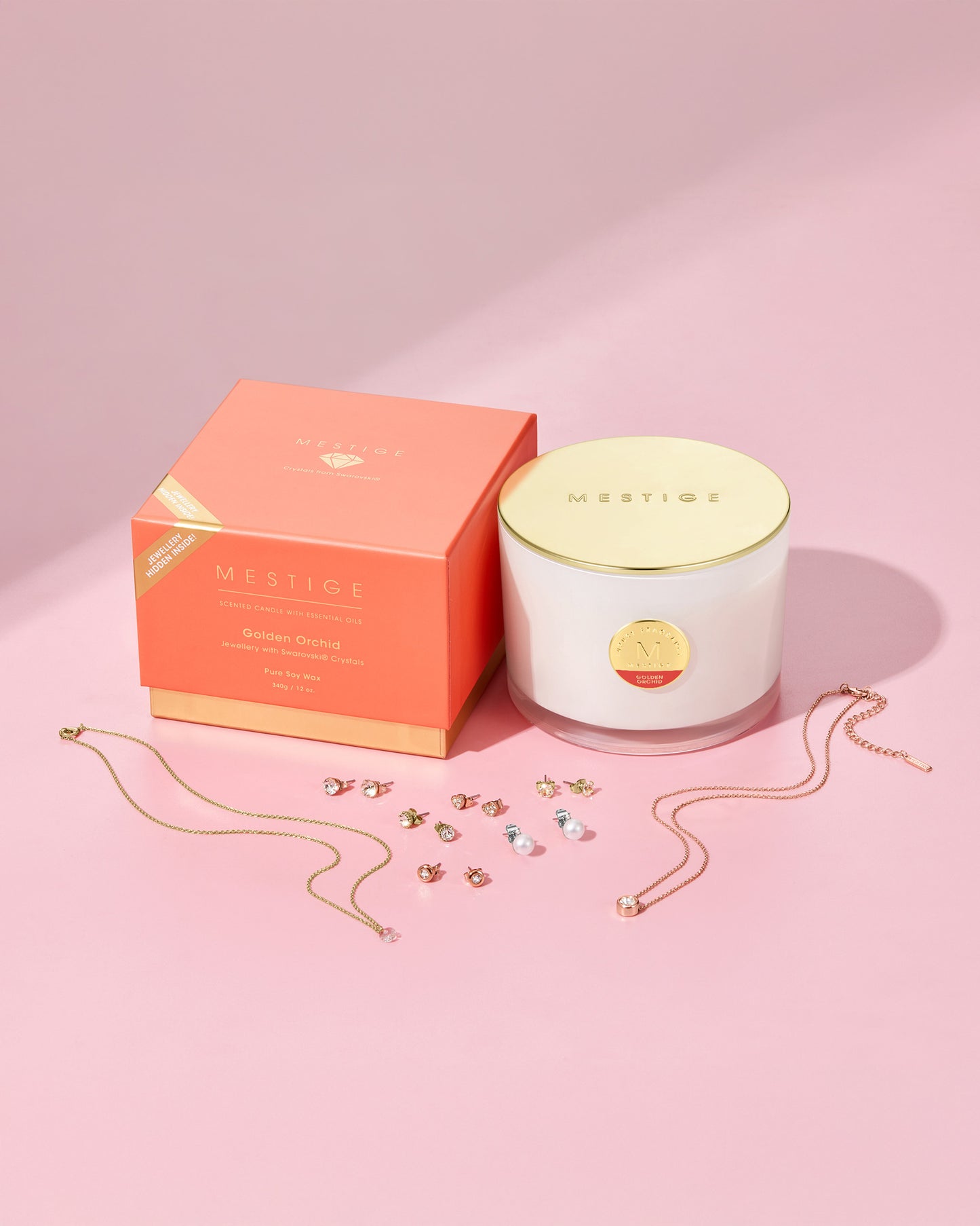 340g Golden Orchid Scented Soy Candle with Hidden Jewellery
