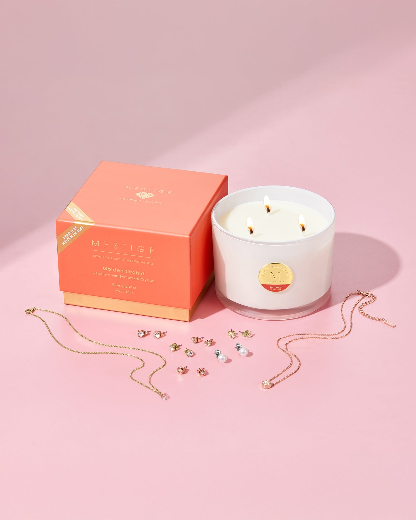 340g Golden Orchid Scented Soy Candle with Hidden Jewellery