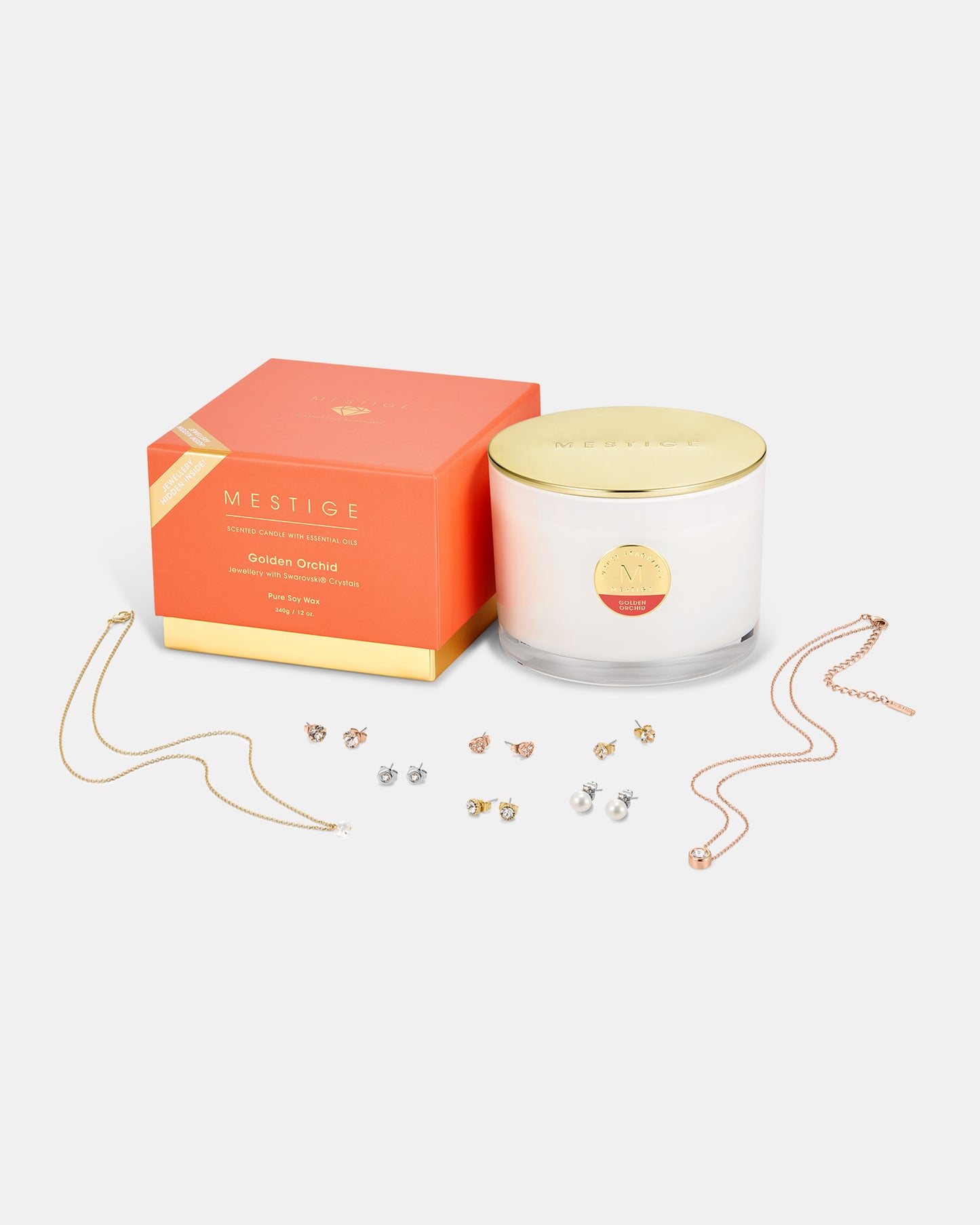 340g Golden Orchid Scented Soy Candle with Hidden Jewellery