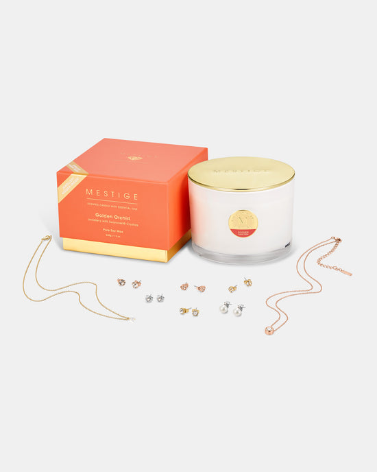 340g Golden Orchid Scented Soy Candle with Hidden Jewellery
