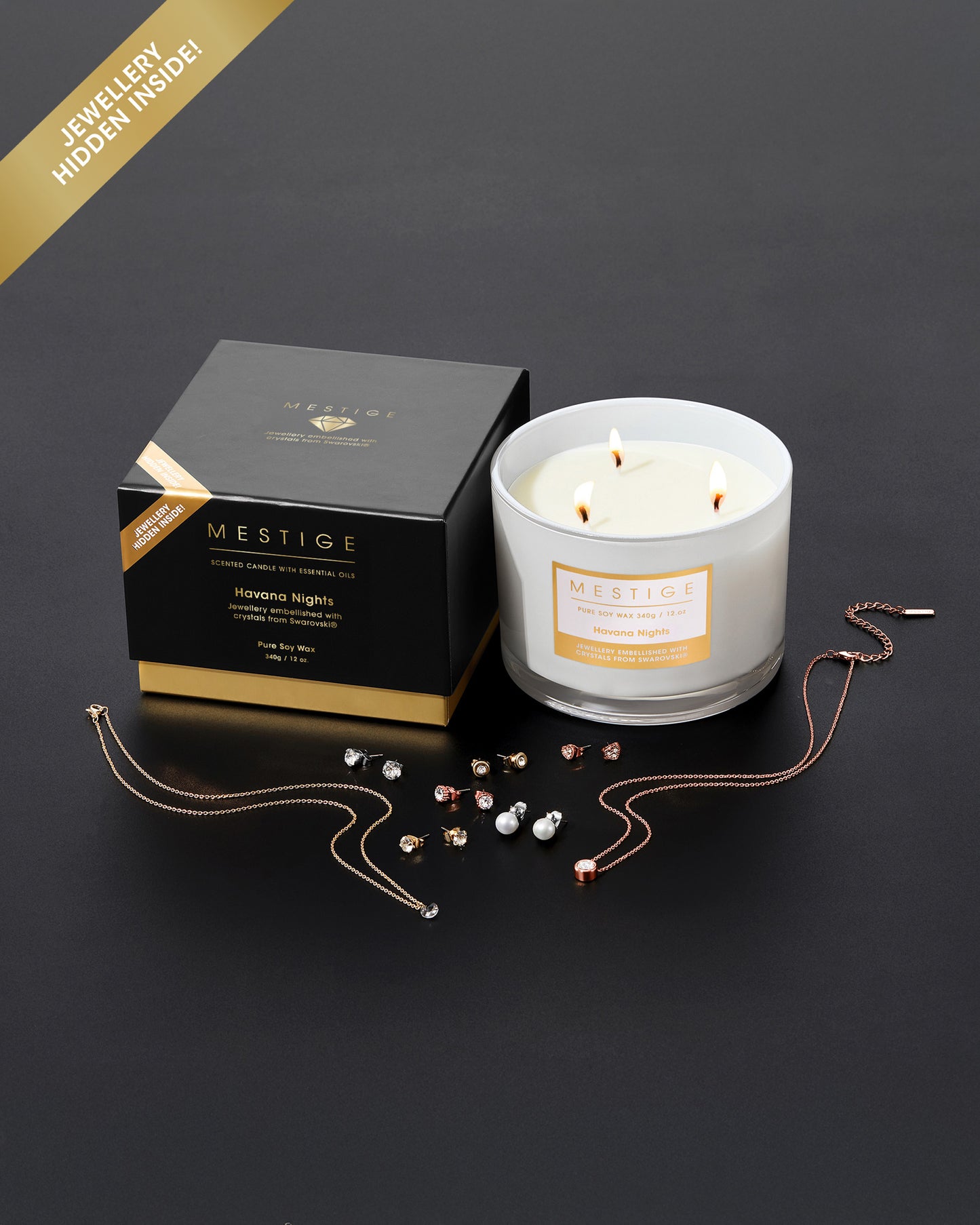 Hovana Nights 340g Scented Soy Candle with Hidden Jewellery