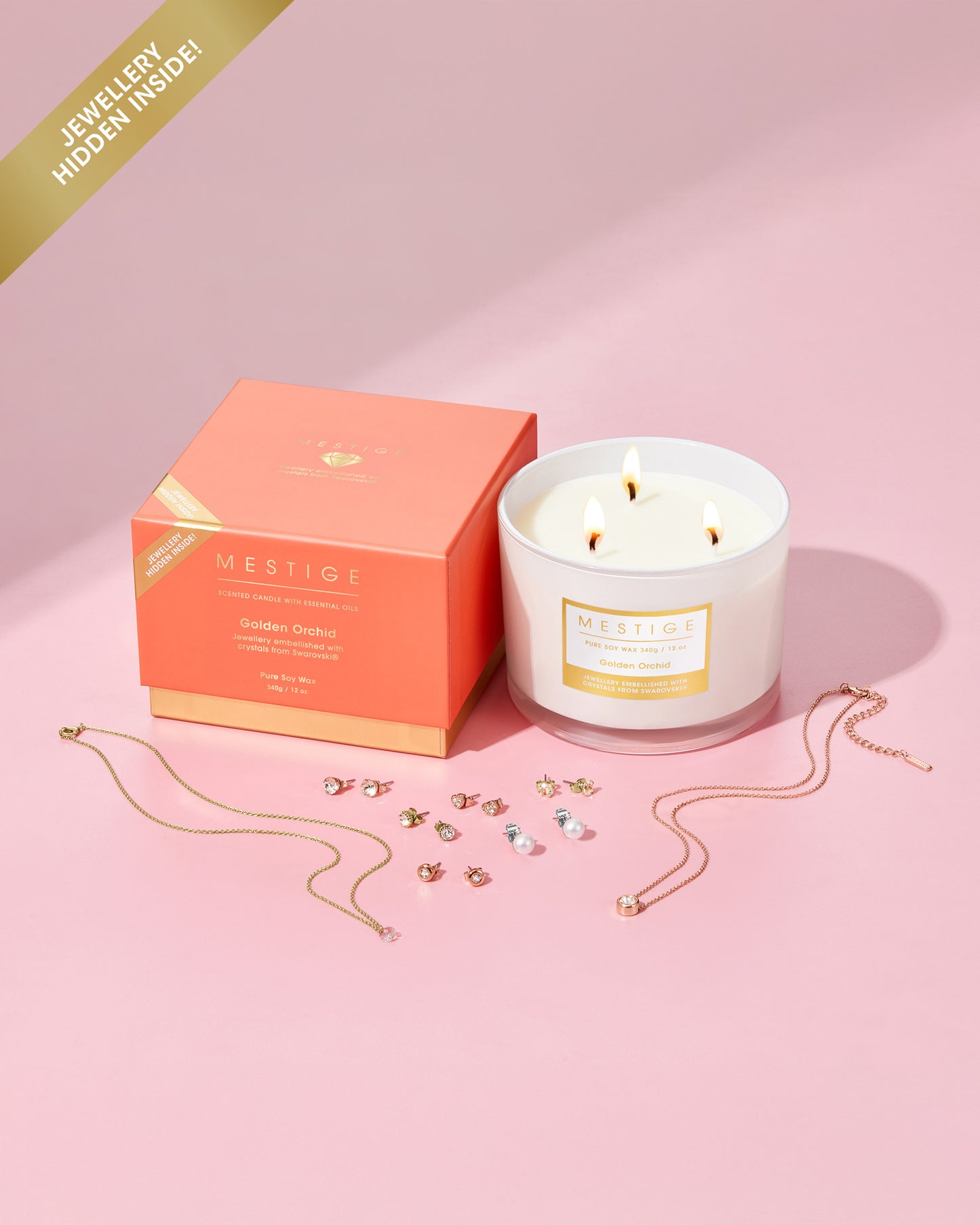 Golden Orchid 340g Scented Soy Candle with Hidden Jewellery