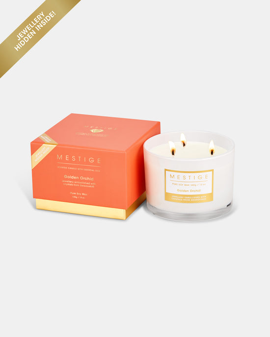 Golden Orchid 340g Scented Soy Candle with Hidden Jewellery