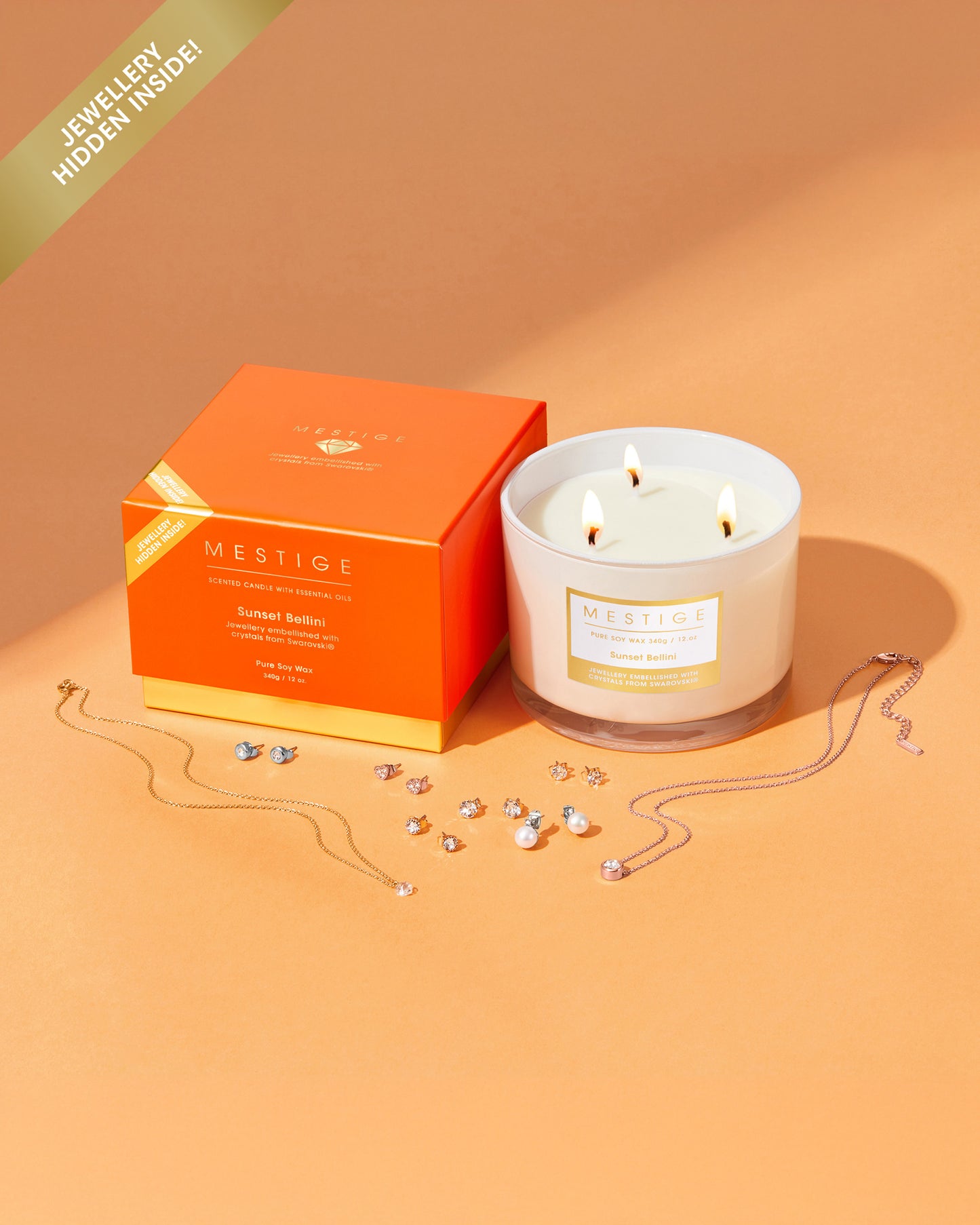 Sunset Bellini 340g Scented Soy Candle with Hidden Jewellery