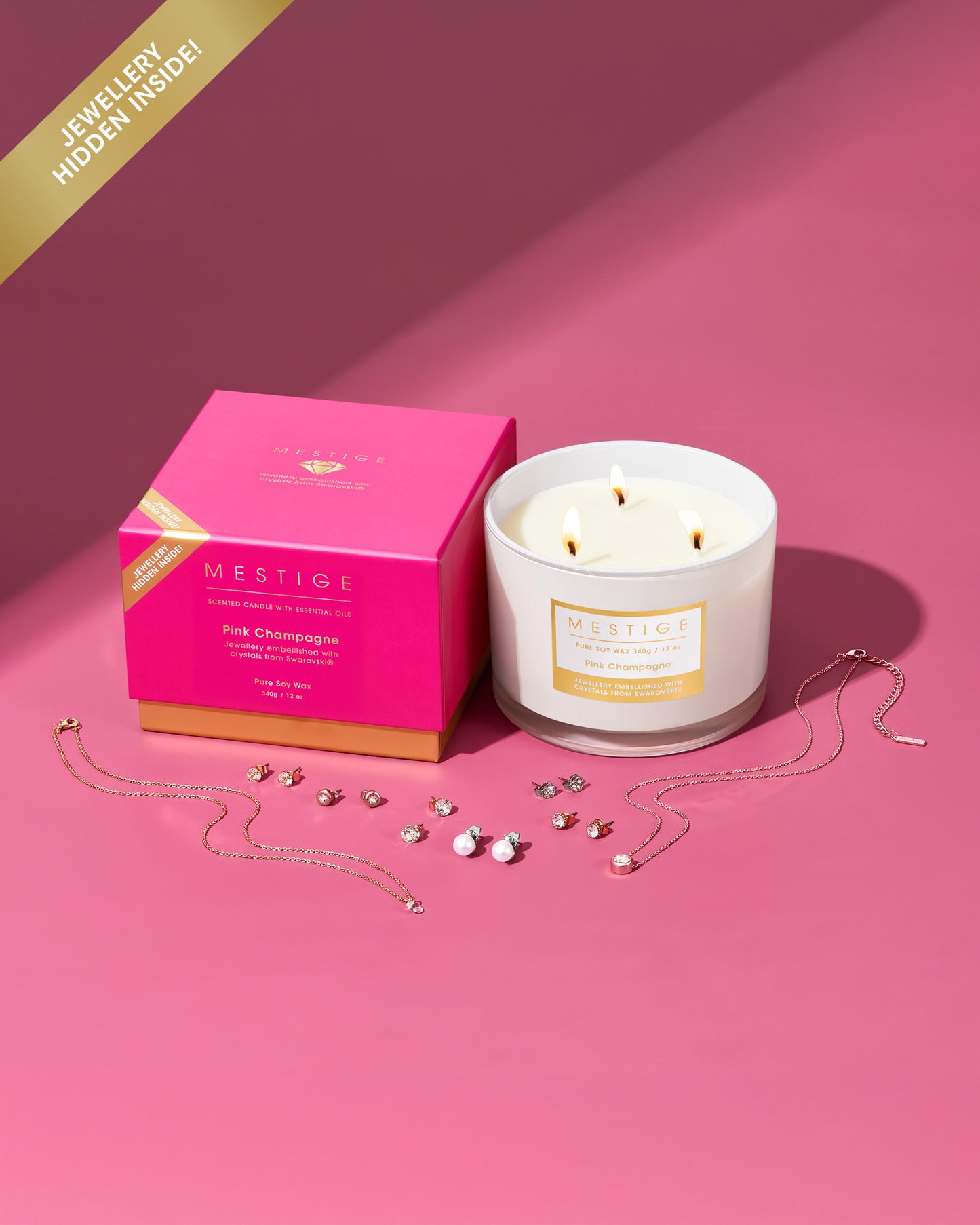 Pink Champagne 340g Scented Soy Candle with Hidden Jewellery