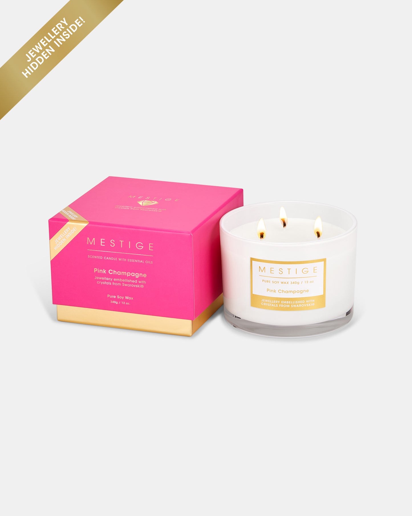 Pink Champagne 340g Scented Soy Candle with Hidden Jewellery