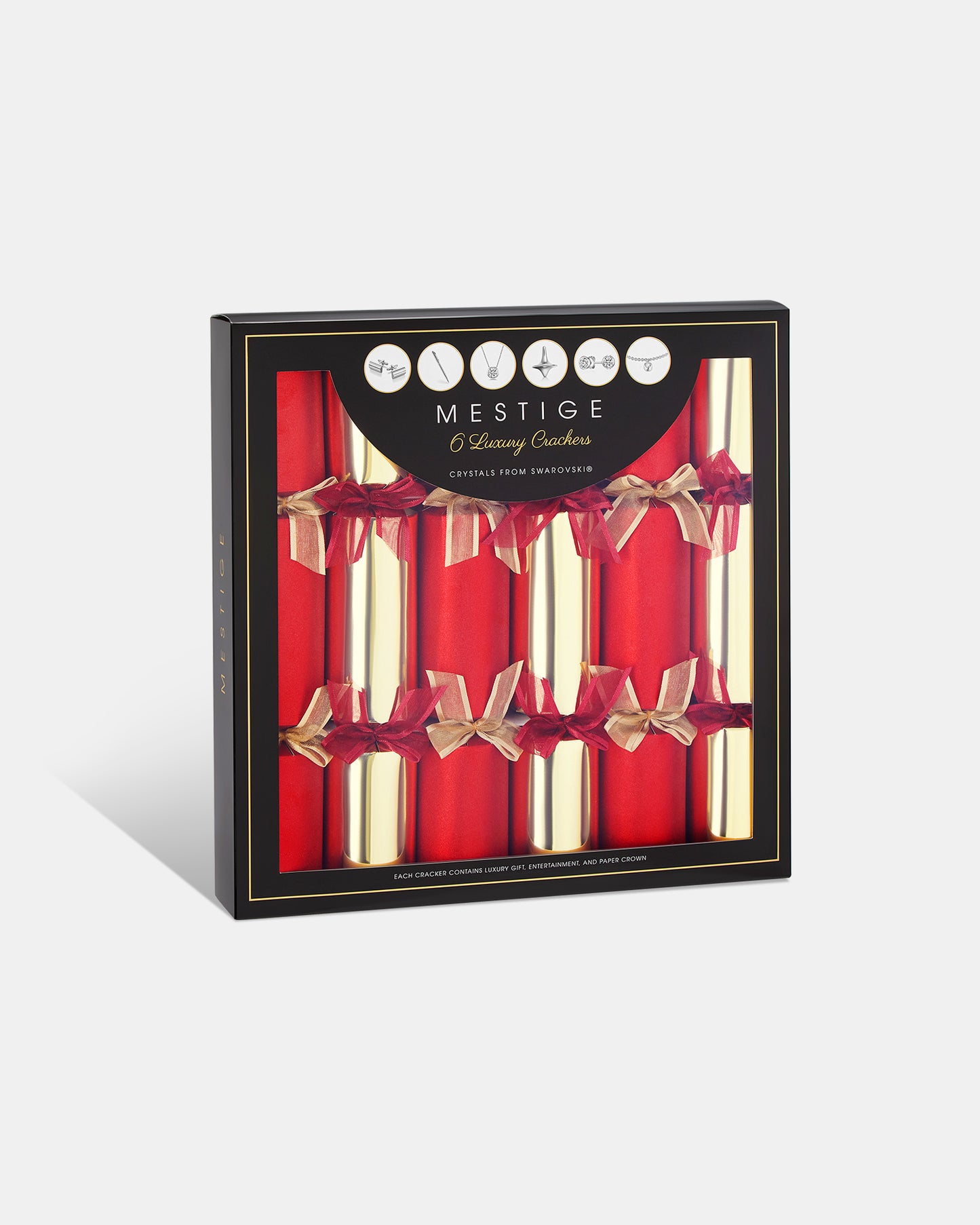 Red & Gold Shimmer Luxury Christmas Crackers – 6 Pack