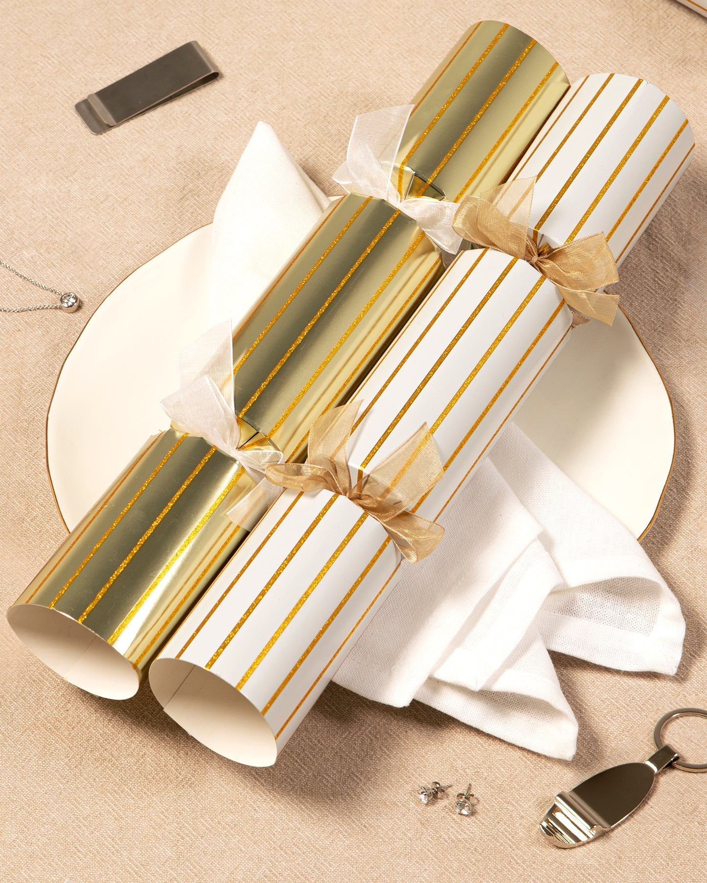 Stripes and Sparkles Christmas Crackers - 6 Pack