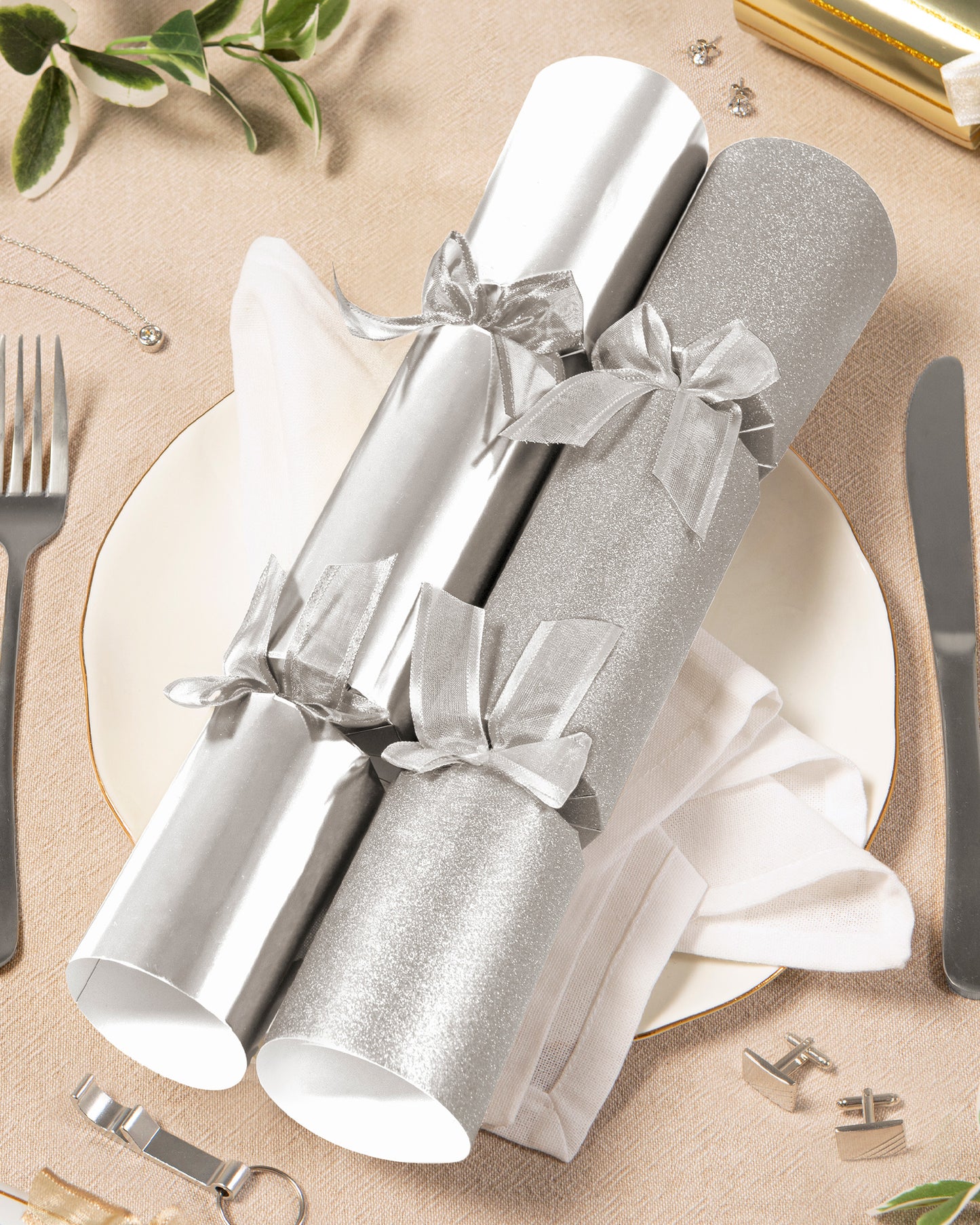 Luxury 6-Pack Crackers Silver Glitter & Silver
