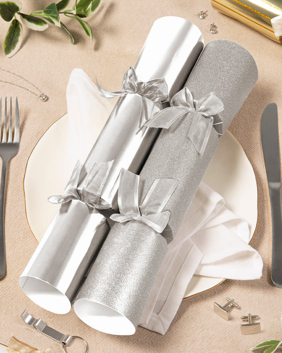 Luxury 6-Pack Crackers Silver Glitter & Silver