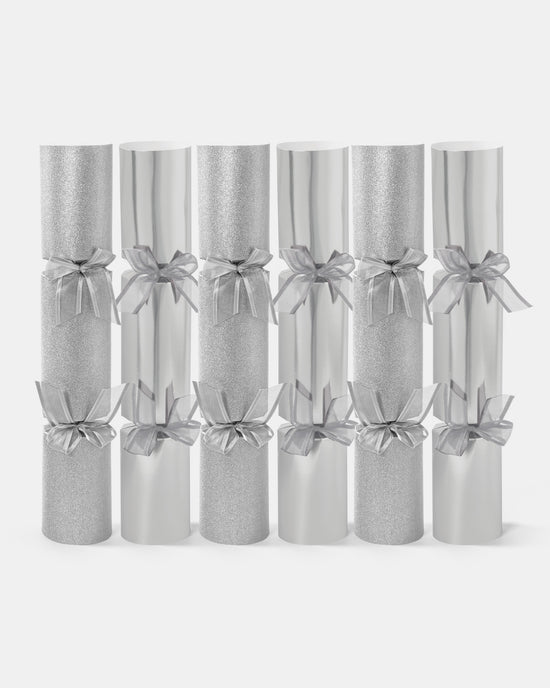 Luxury 6-Pack Crackers Silver Glitter & Silver