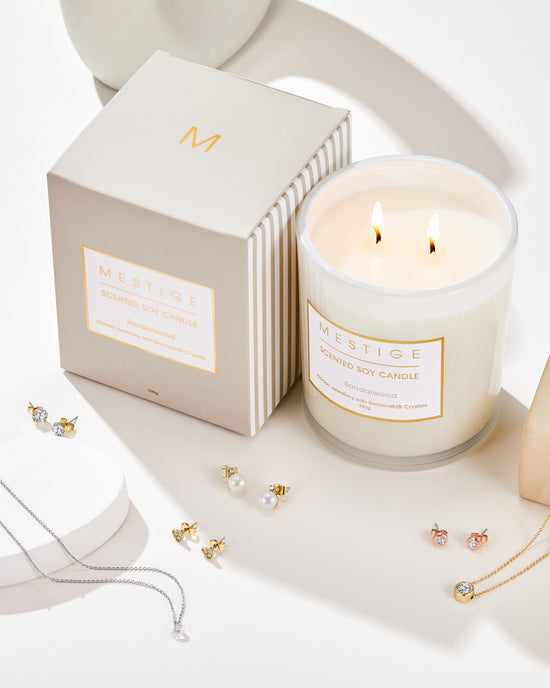 Sandalwood - Clove and Musk Scented Soy Candle with Hidden Jewellery