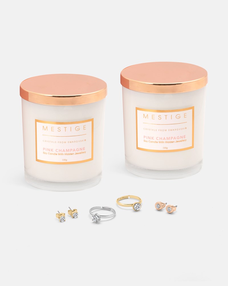 Load image into Gallery viewer, Duo Gift Set Pink Champagne Scented Soy Candle with Hidden Jewellery
