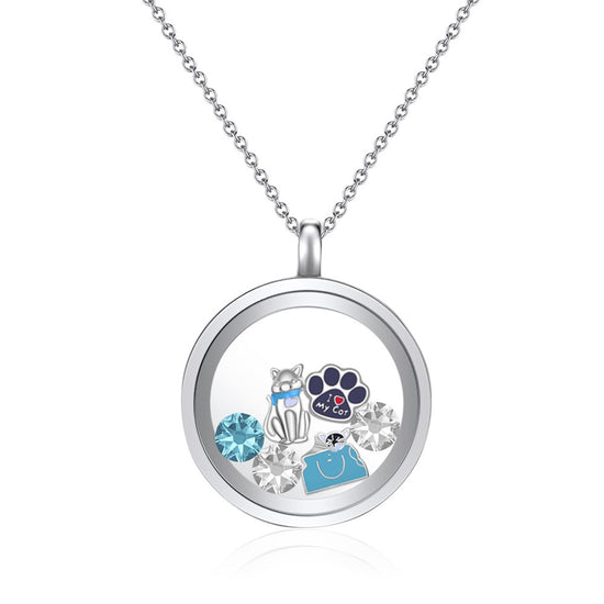 I Love Cats Floating Charm Necklace