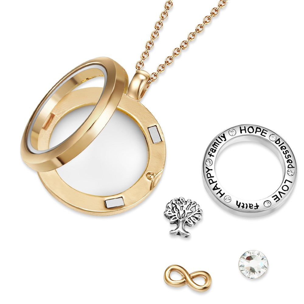 Gold Words of Love Floating Charm Necklace