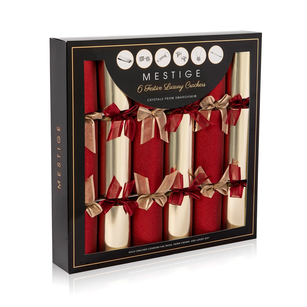 Luxury 6-Pack Crackers Red Glitter & Gold