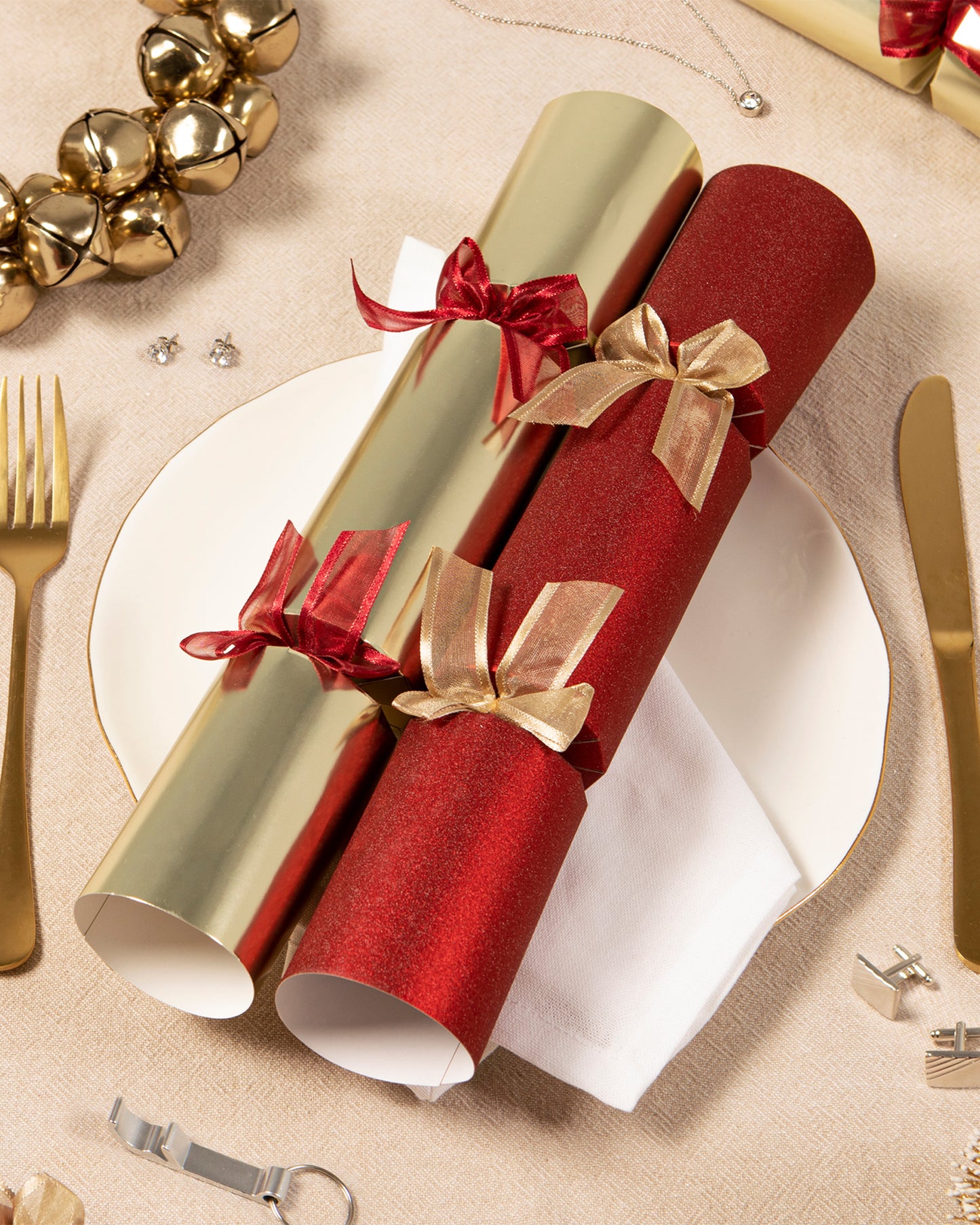 Luxury 6-Pack Crackers Red Glitter & Gold