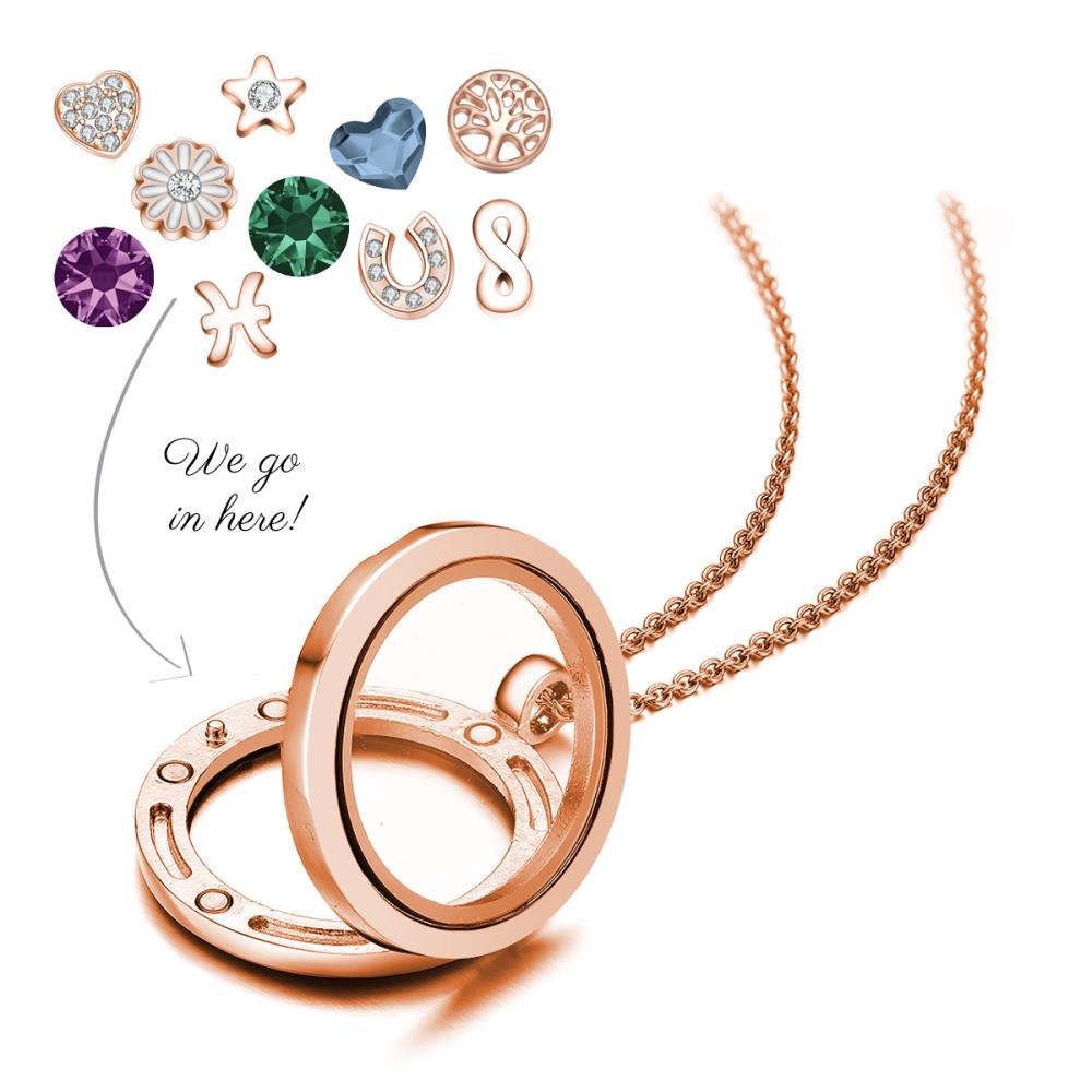 Rose Gold Water Lily Floating Charm Necklace